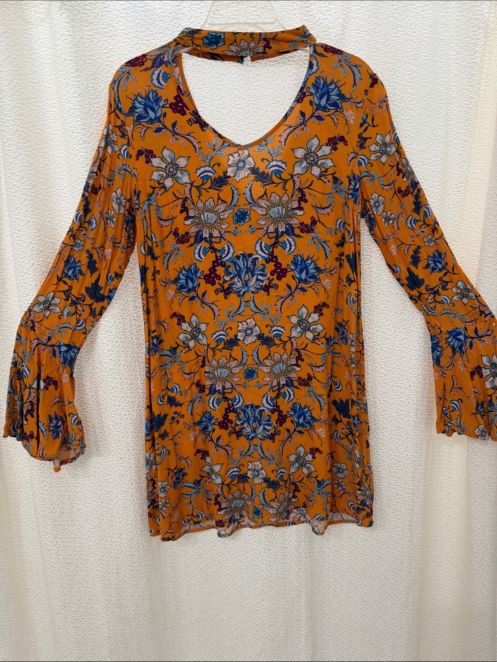 Xhilaration Mustard Floral Bell-Sleeve Blouse